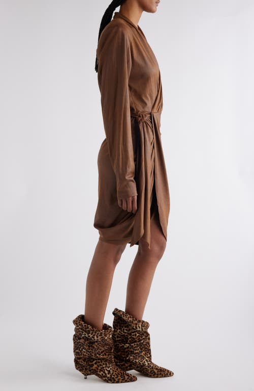 Shop Isabel Marant Aleora Draped Long Sleeve Dress In Cognac