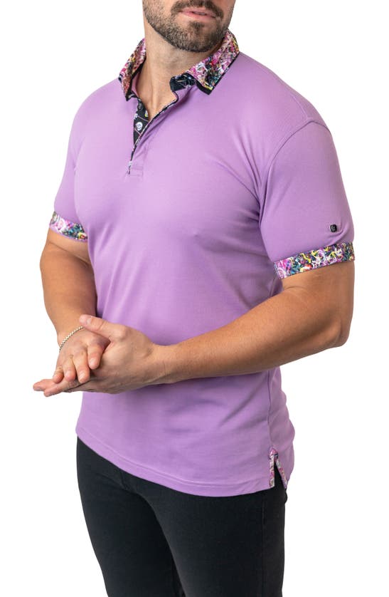 Shop Maceoo Mozartsolid Purple Button Down Piqué Polo