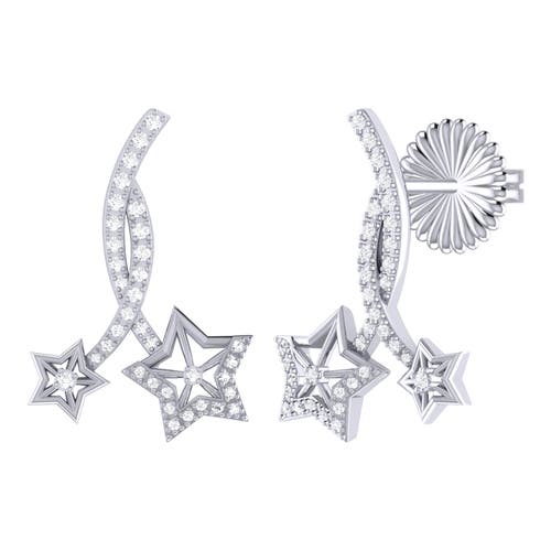 LUVMYJEWELRY LUVMYJEWELRY DIVERGENT STARS STERLING SILVER DIAMOND TWIST EARRING 