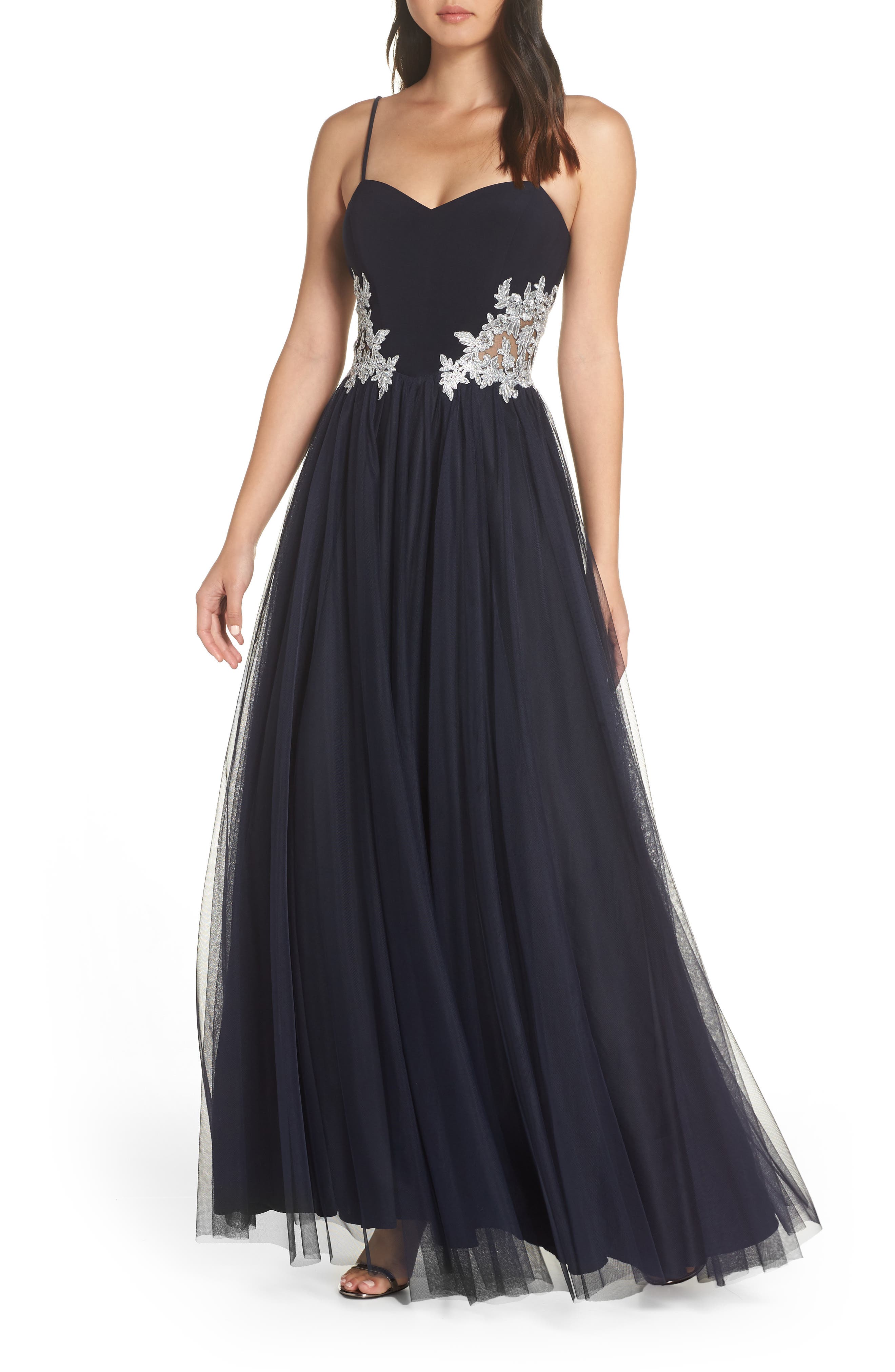 Blondie Nights Embellished Tulle Gown, Blue