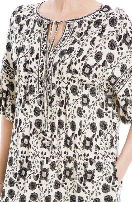 Max Studio Floral Puff Sleeve Shift Dress In Cream/black Slvc Flrl Hrts