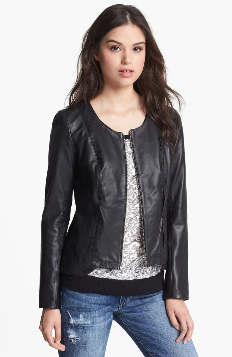 Hinge® Scallop Trim Leather Jacket | Nordstrom