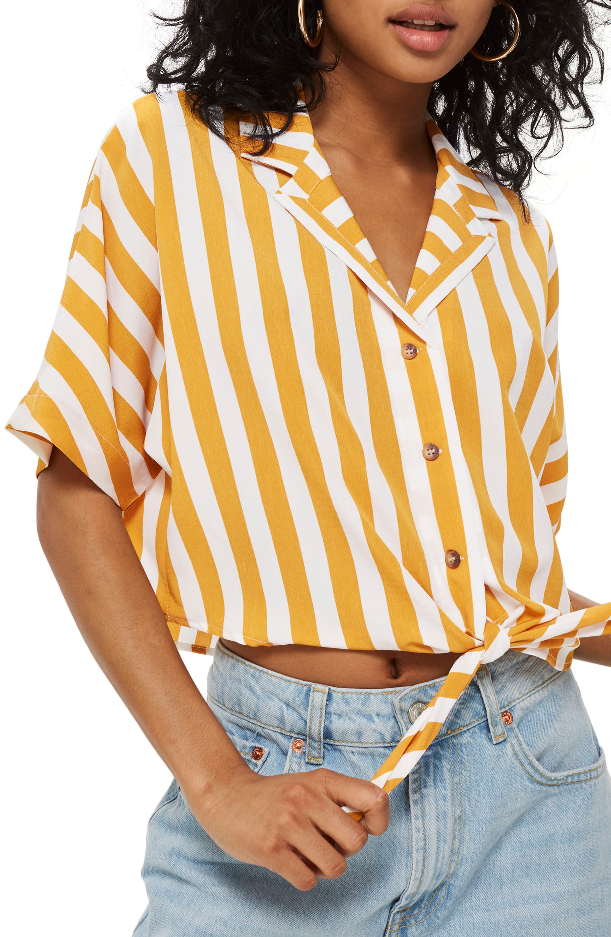 Topshop Stripe Tie Front Cropped Collar Shirt | Nordstrom