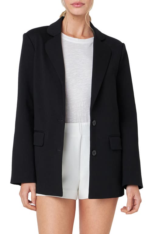 Curved Lapel Stretch Cotton Blazer in Black