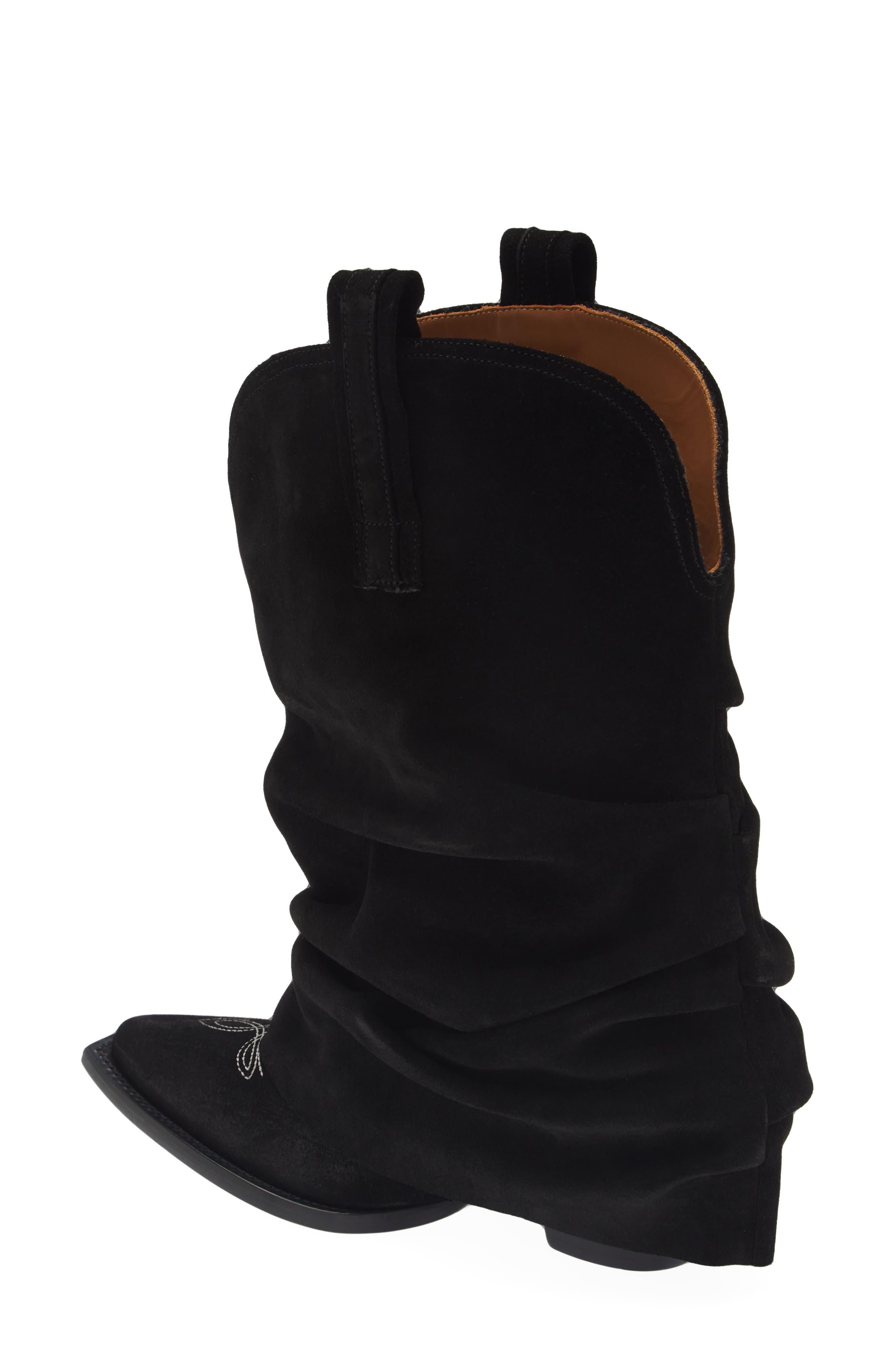 R13 Low Rider Sleeve Cowboy Boot in Black Suede Smart Closet