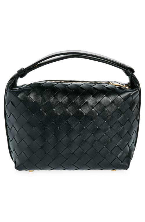 Shop Bottega Veneta Mini Wallace Intrecciato Leather Shoulder Bag In Black/gold