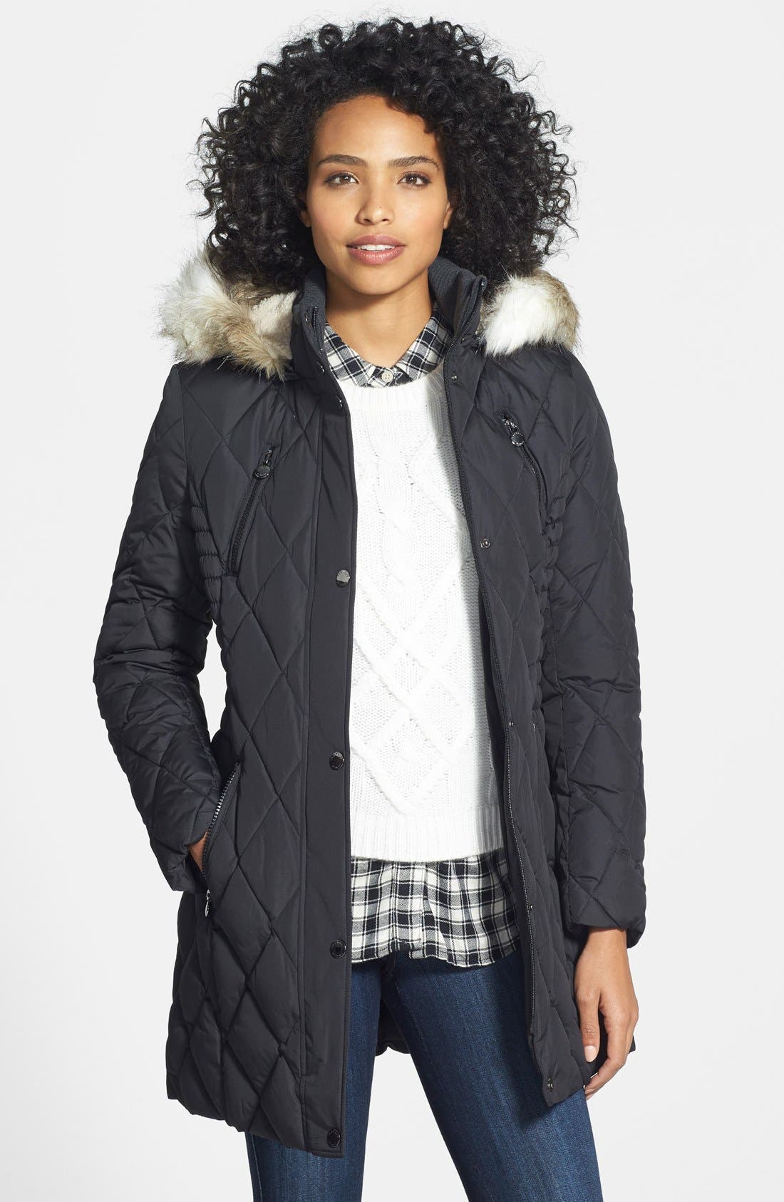 Laundry by Design Quilted Walking Coat with Removable Faux Fur Trim