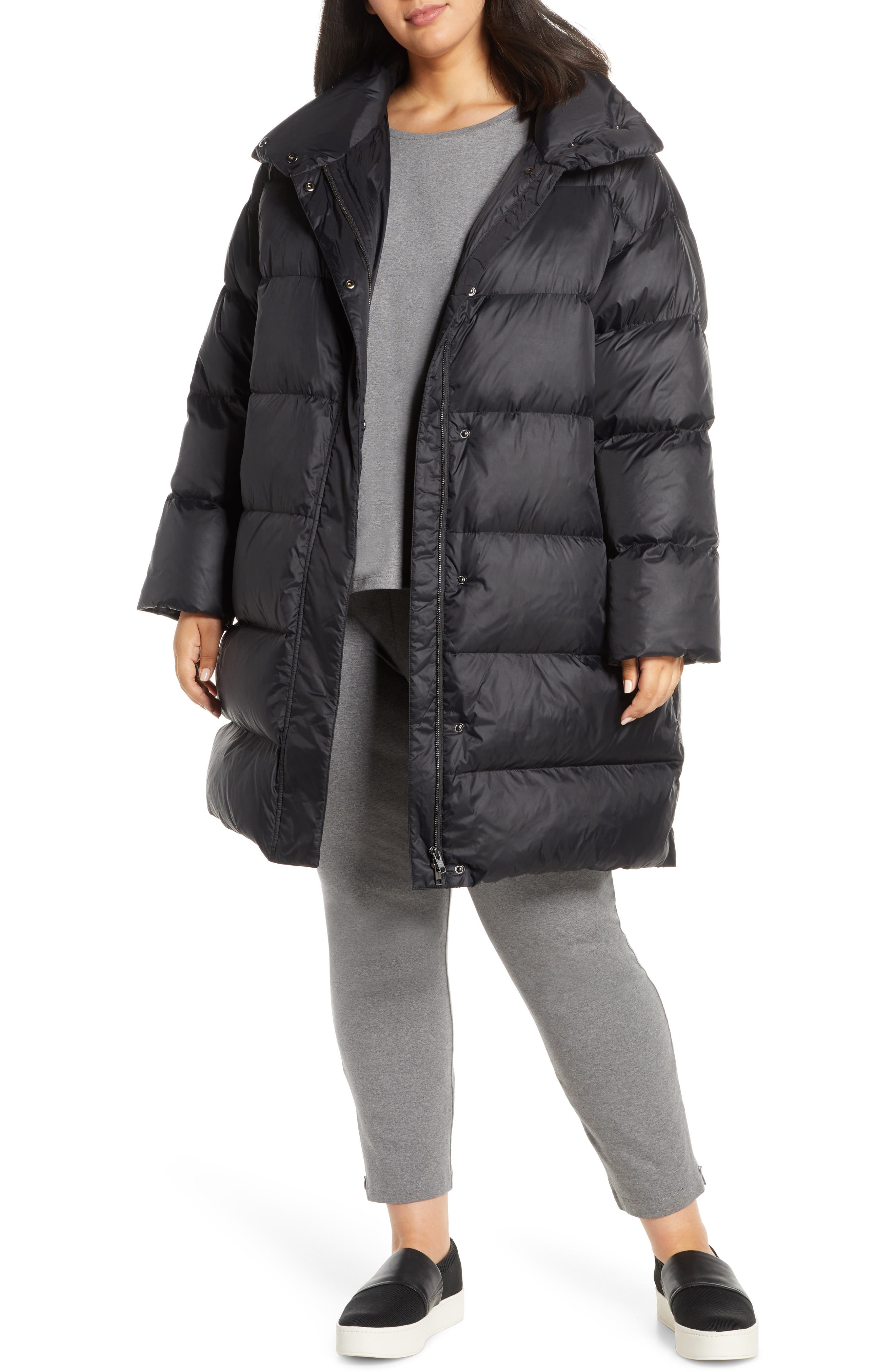 Eileen Fisher Funnel Neck Down Coat (Plus Size) Nordstrom