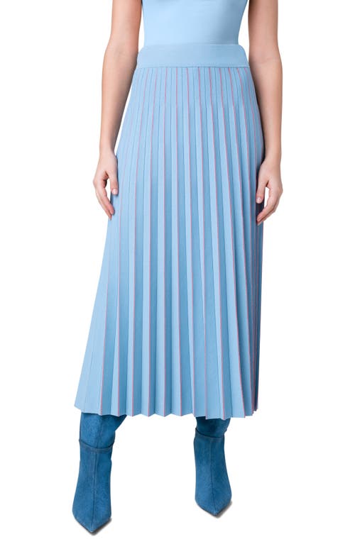 Pleated Knit Midi Skirt in Sky-Red