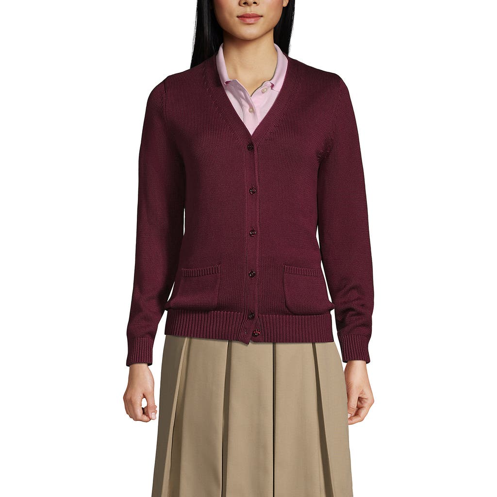 Lands' End School Uniform Cotton Modal Button Front Cardigan Sweater In Burgundy