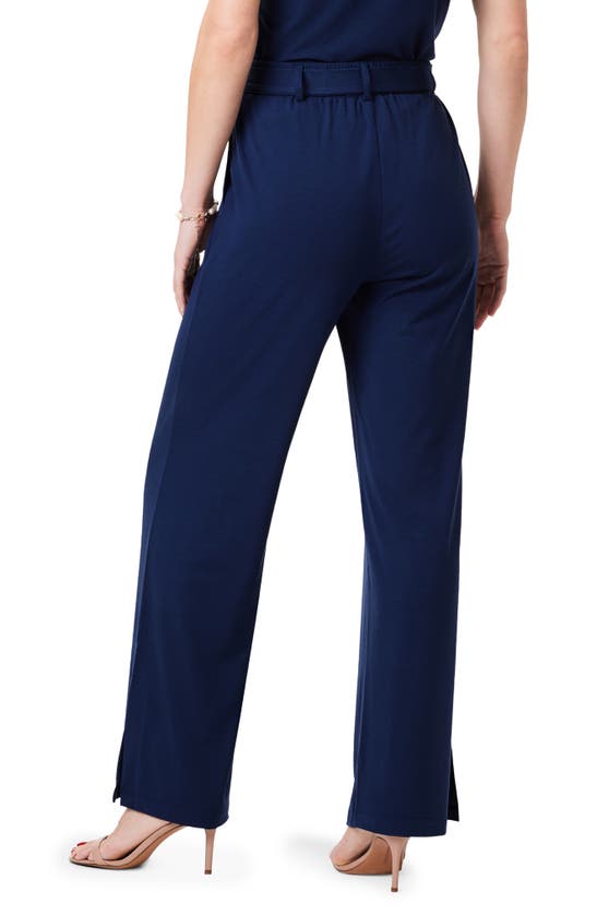 Shop Nic + Zoe Nic+zoe Polished Belted Jersey Wide Leg Pants In Dark Indigo