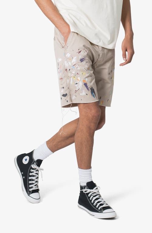 Shop Mnml Paint Spattered Cutoff Twill Shorts In Khaki