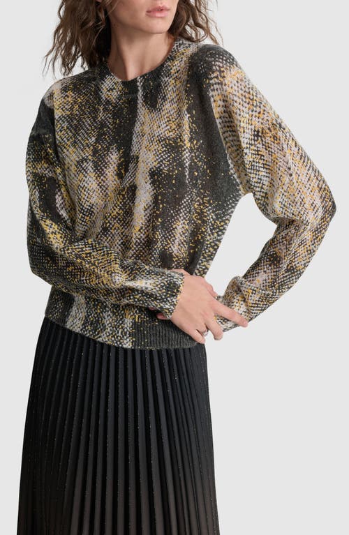 Shop Dkny Mixed Print Mohair Brushed Blend Sweater In Black/ivory/goldenrod