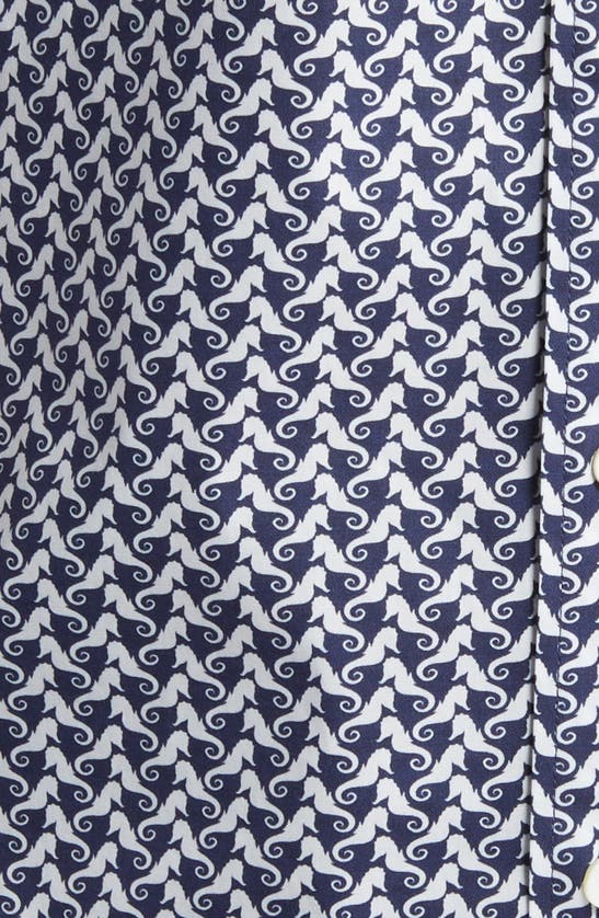 Shop Bugatchi Orson Seahorse Print Short Sleeve Stretch Cotton Button-up Shirt In Navy
