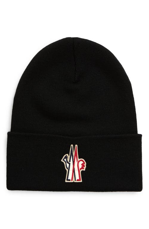 Shop Moncler Grenoble Logo Patch Virgin Wool Beanie In Black