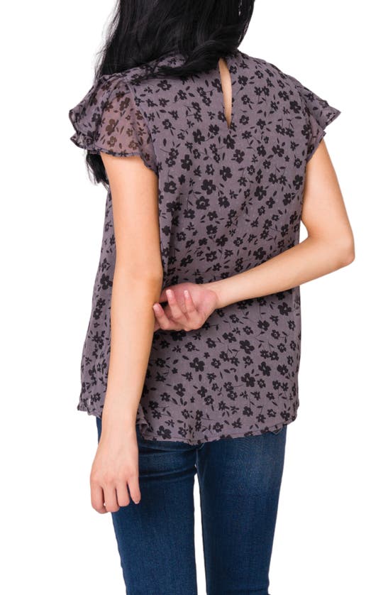 Gibsonlook Smocked Neck Flutter Sleeve Blouse In Shadow Uragiri Flower Print