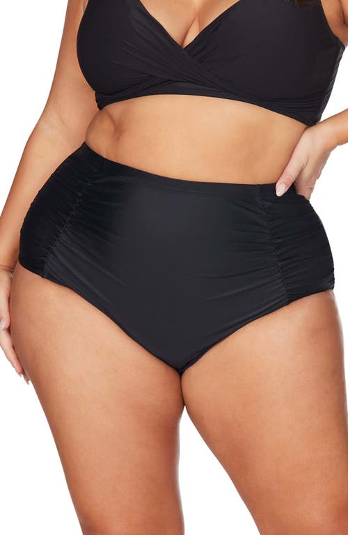 Hues Raphael High Waist Ruched Bikini Bottoms in Black