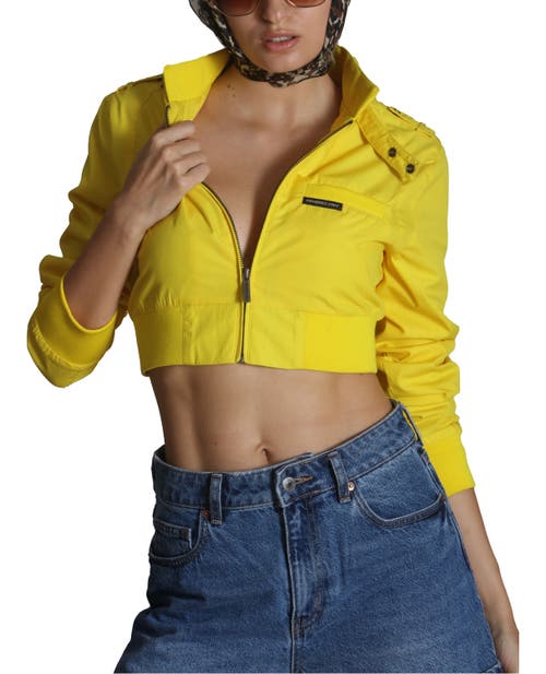 Members Only Mini Cropped Racer Jacket In Yellow