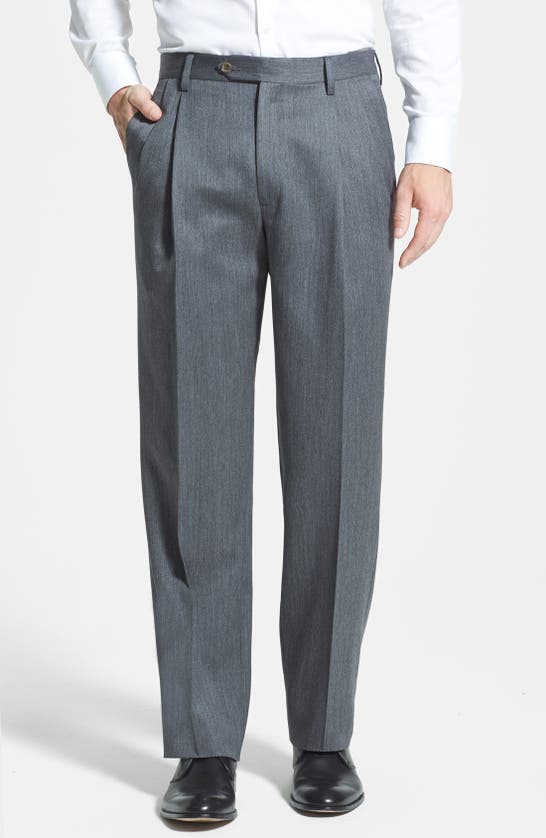 BERLE BERLE PLEATED CLASSIC FIT WOOL GABARDINE DRESS PANTS