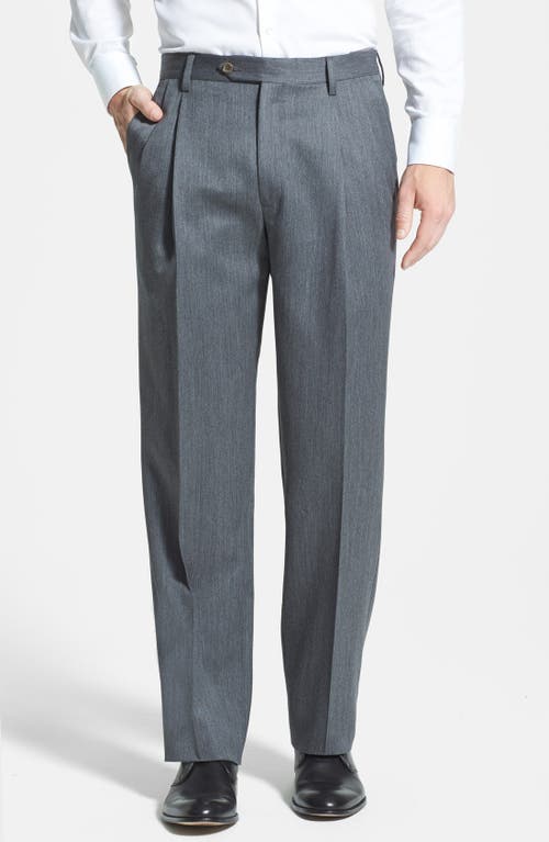 Pleated Classic Fit Wool Gabardine Dress Pants in Medium Grey