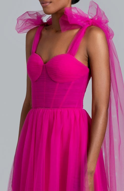 Ghrail Brianna Tie Shoulder Mesh Gown In Magenta