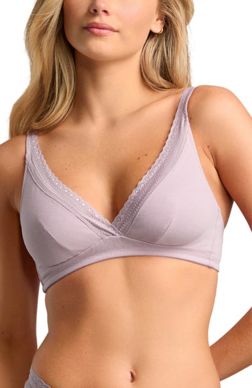 Siella Organic Cotton Plunge Bra With Lace In Dusty Lavender