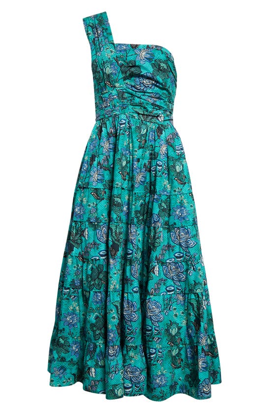 Shop Ulla Johnson Ellie Print One-shoulder Midi Dress In Jade