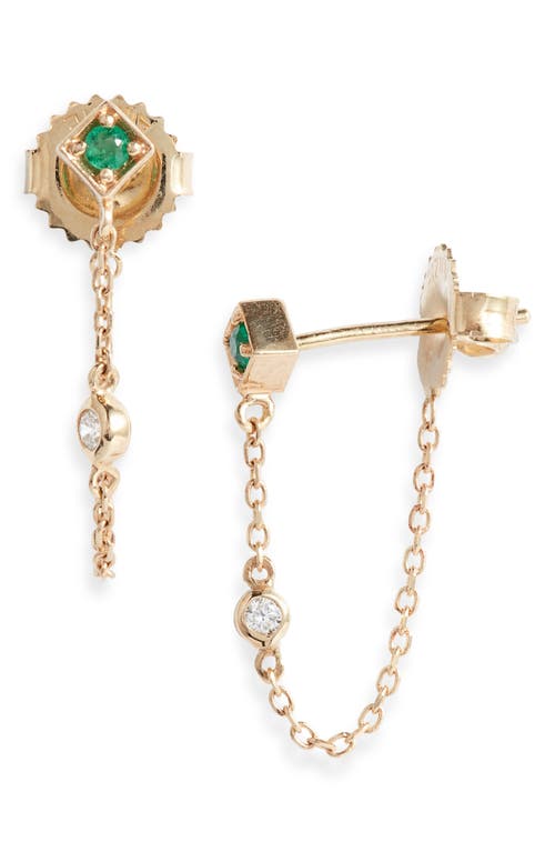 Anzie Women's Cléo Rhombus Chain 14k Yellow Gold, 0.06 Tcw Diamond & Emerald Drop Earrings In Green/gold