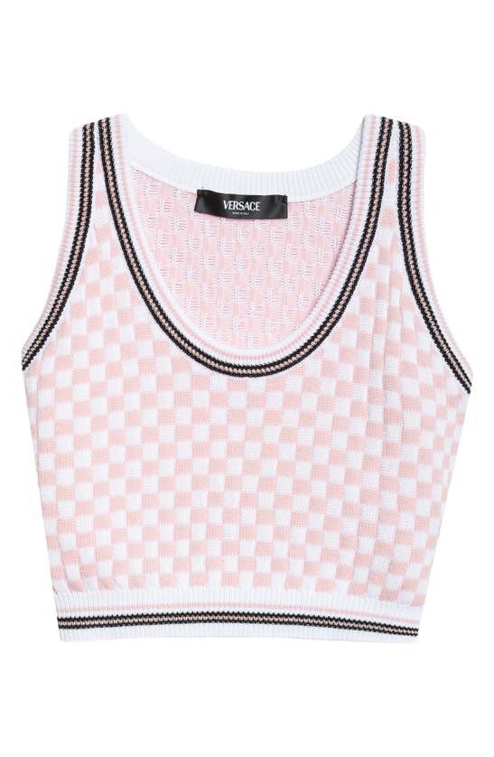 Shop Versace Check Wool & Cotton Jacquard Sweater Tank In Pink