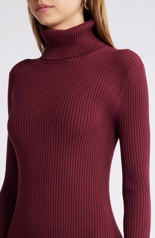 Open Edit Rib Long Sleeve Turtleneck Sweater Dress In Burgundy Field