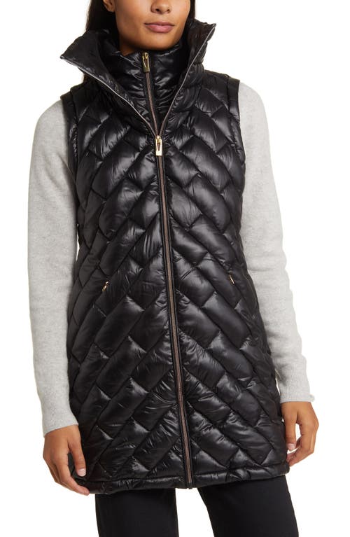 Quilted Puffer Vest with Bib in Black
