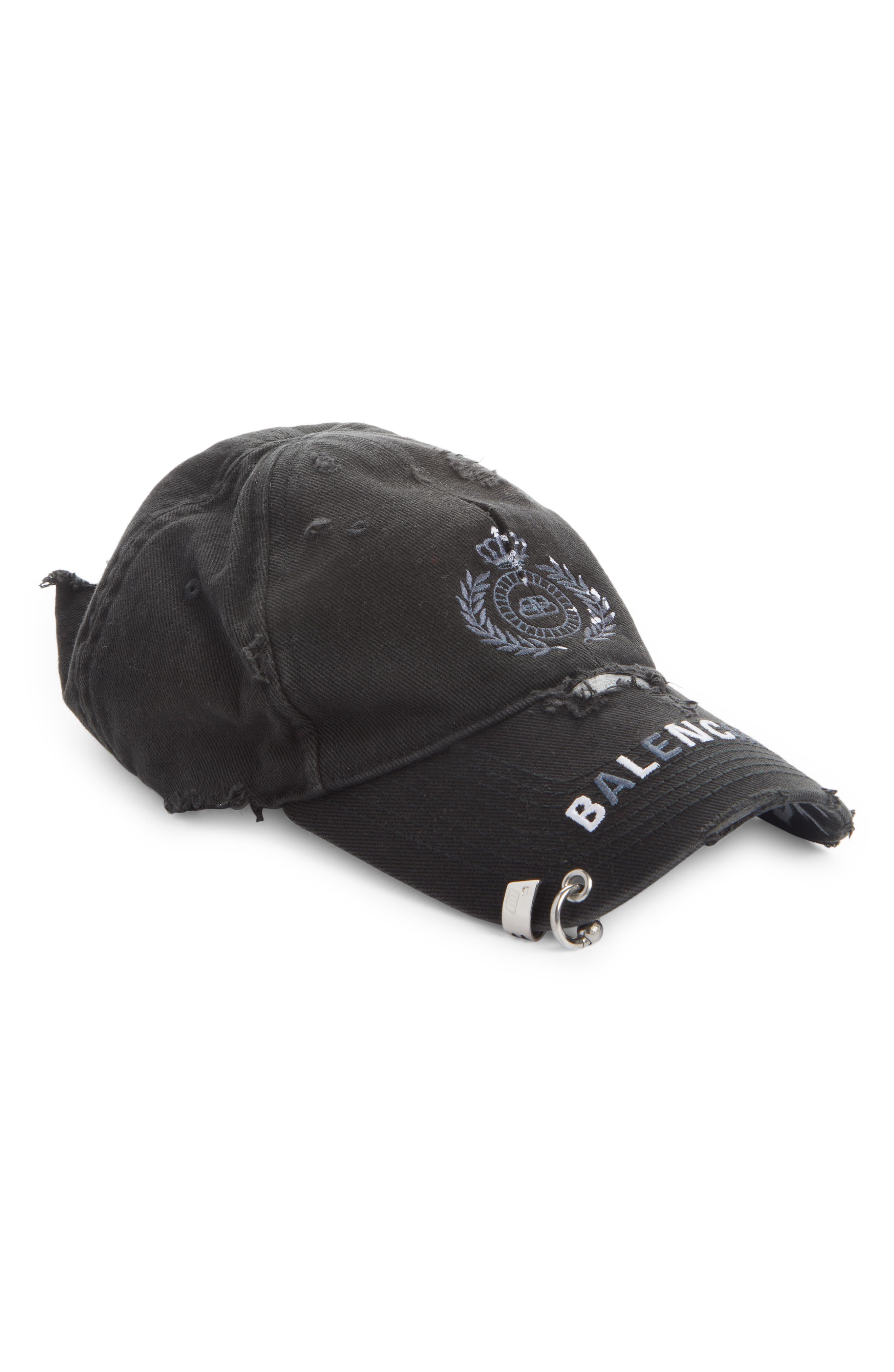 Men's Balenciaga Bb Logo Distressed Baseball Cap - Black | Smart