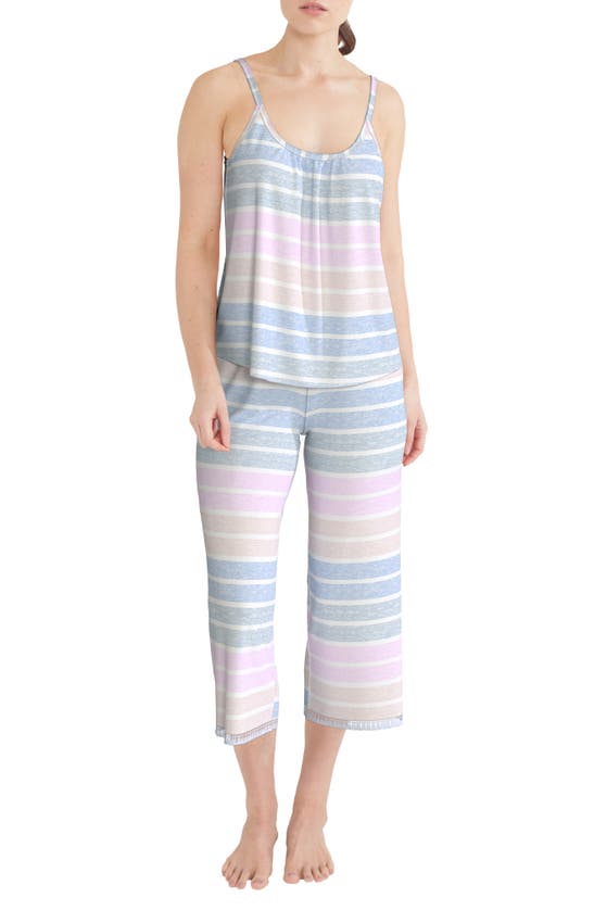 Kensie Kensi Strappy Tank Capri Pajamas In Multi Stripe