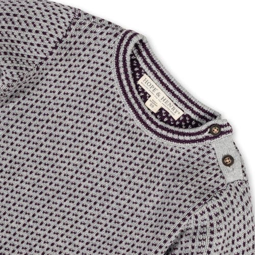 Hope & Henry Baby Boys' Organic Intarsia Crew Neck Sweater, Infant In Gray Heather And Plum Birdseye