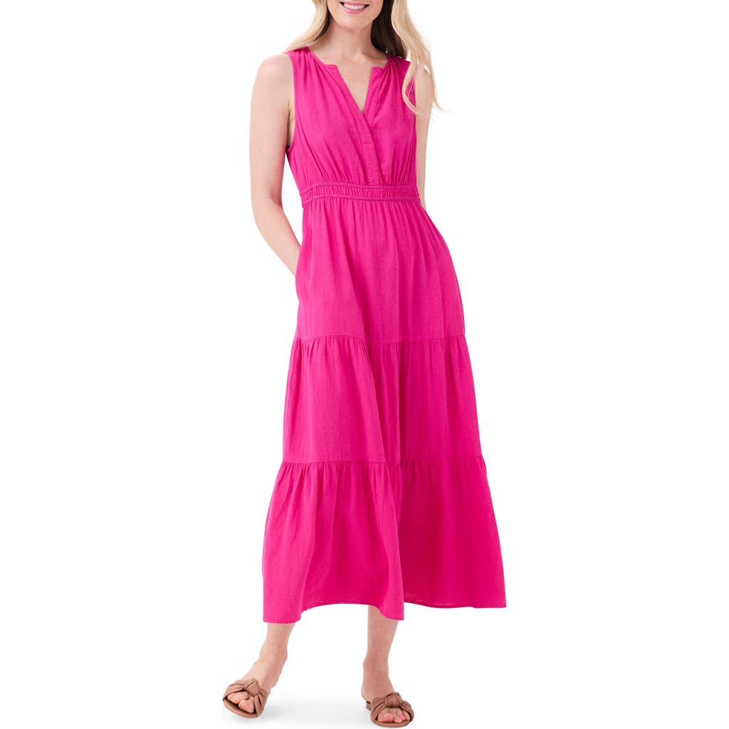Nic + Zoe Nic+zoe Rumba Tiered Linen Blend Dress In Pink