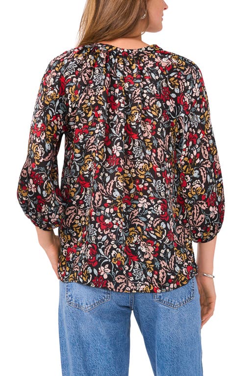 Shop Vince Camuto Floral Keyhole Peasant Top In Rich Black