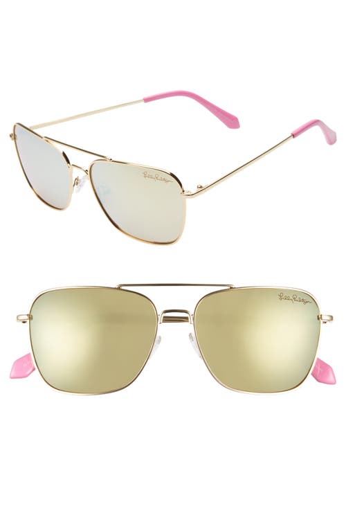 Lilly Pulitzer® Kate 55mm Polarized Aviator Sunglasses in Shiny Gold/White Enamel