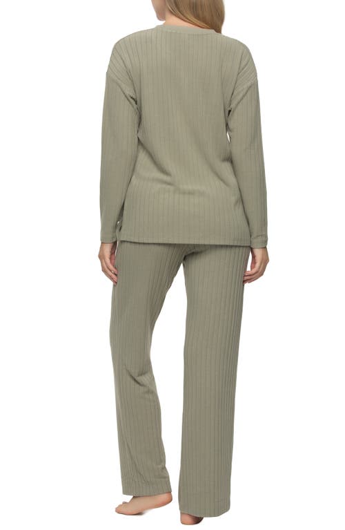 Shop Felina Serena Long Sleeve Rib Knit Pajamas In Forest Fog