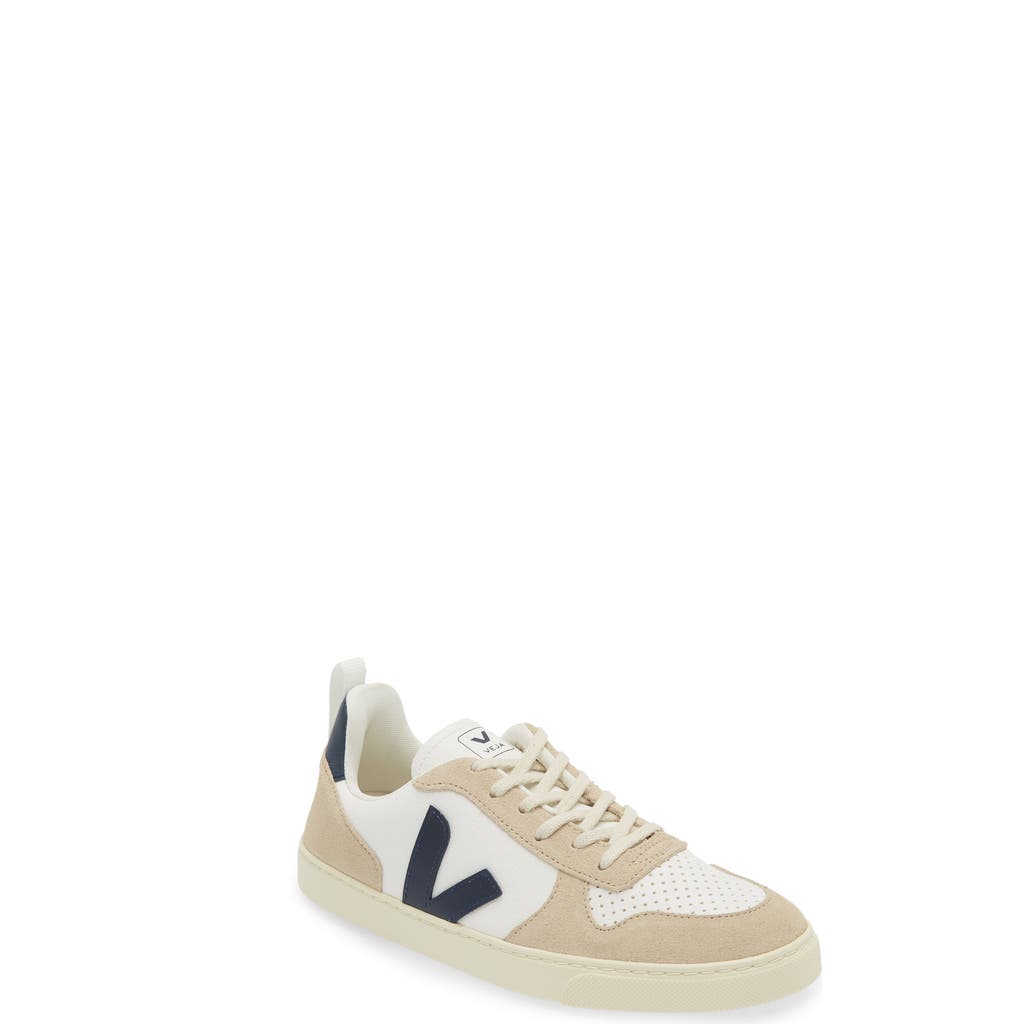 Veja Kids' Small V-10 L Chromefree™ Sneaker In Extra-white/ Nautico/ Almond