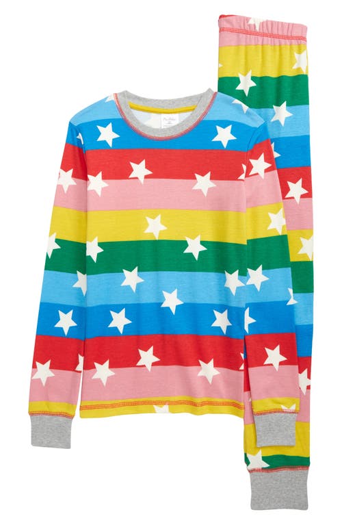 Mini Boden Kids' Glow in the Dark Fitted Two-Piece Cotton Pajamas in Multi Rainbow Star