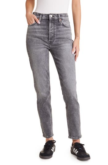 Re/done '90s High Waist Ankle Crop Jeans In Silver Fade