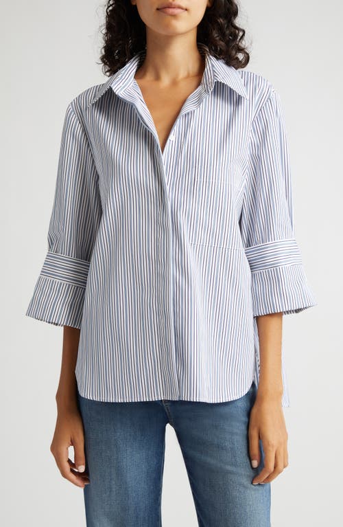 Twp The Boyfriend Stripe Cotton Shirt In Black/white/blue