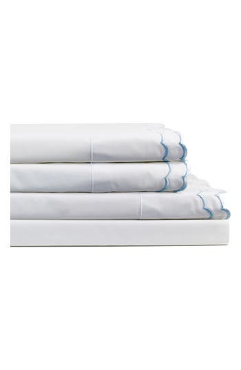 Melange Home Double Scallop Embroidered 300 Thread Count 100% Cotton Sheet Set In Blue/white