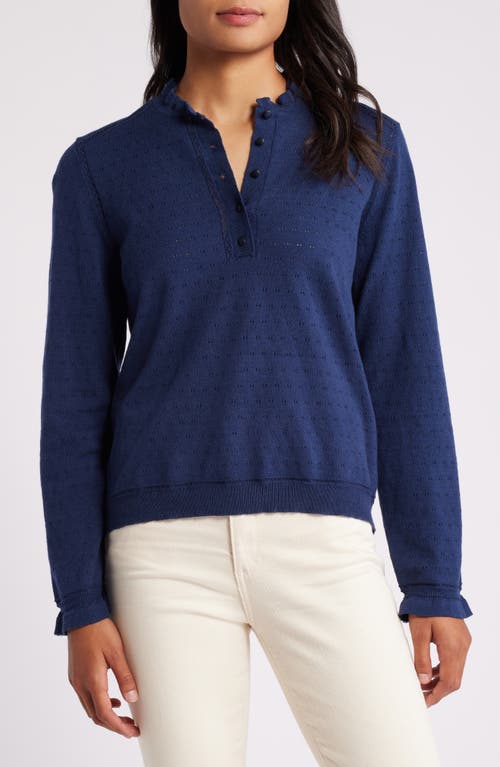 Shop Wit & Wisdom Ruffle Pointelle Sweater In Navy