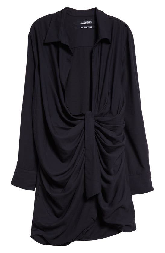 Shop Jacquemus La Robe Bahia Long Sleeve Sash Dress In Dark Navy