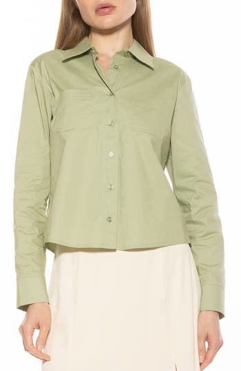 Shop Alexia Admor Roxanne Cotton Button-up Shirt In Sage