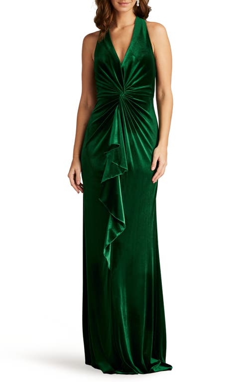 Tadashi Shoji Center Twist Sleeveless Velvet Gown In Pine