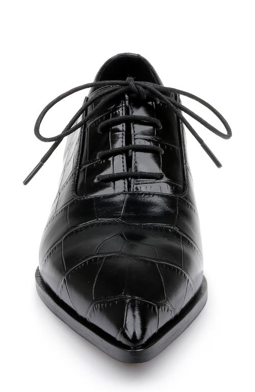 Shop L Agence L'agence Elise Pointed Toe Oxford In Black Croco Embossed