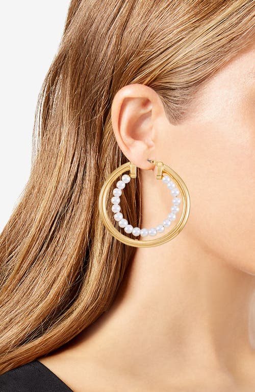 Vince Camuto Imitation Pearl Hoop Earrings In Goldtone