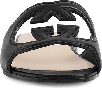 Women's Interlocking G cut-out slide sandal in white leather